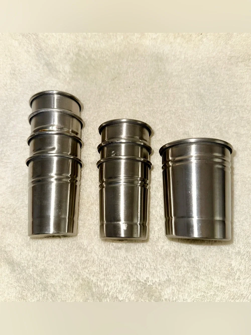 Stainless Steel Nested Shot Cups Set of 8 Retro Barware Minimalist